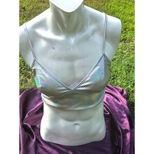 Holographic Silver Crop Top *Tube Bra*Adj Straps*Femboy*Sissy*Cosplay*L*NIP